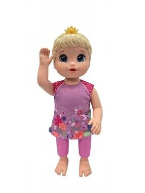 Baby Alive Blonde Hair Doll in Purple Floral Outfit with Crown